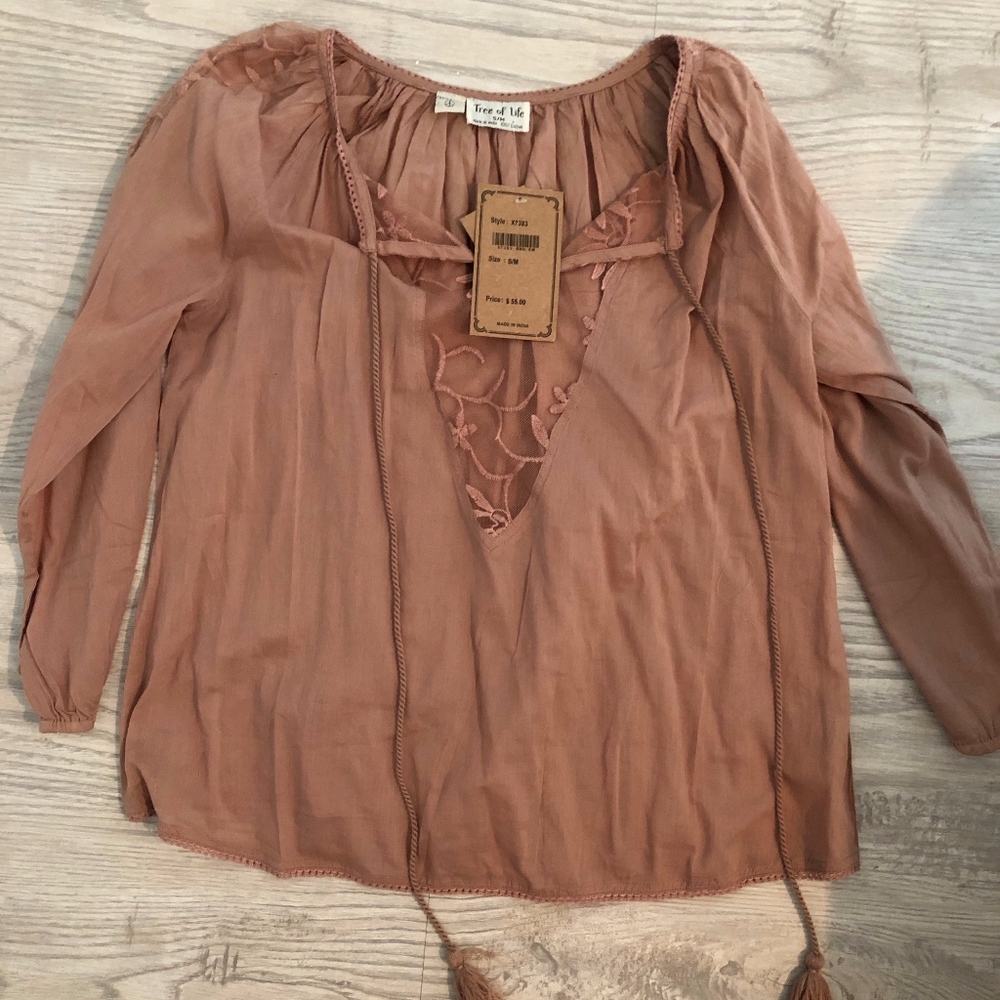 NWT Long Sleeves Boho Shirt with Tassels